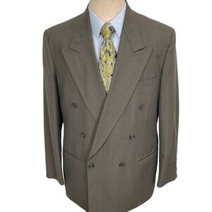 JT BECKETT Blazer Mens 40R Olive Plaid Double Breasted 6 Button Peak Jacket Wool